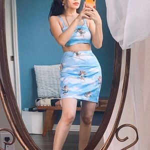 baby angel/floral print cami top and skirt set